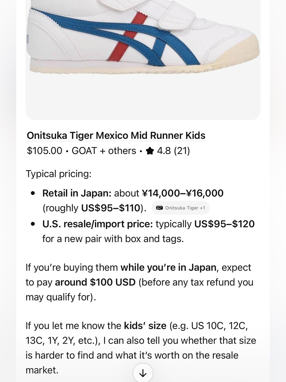 Onitsuka Tiger by Asics Kids' White, Blue, and Red Sneakers - Picture 6 of 6